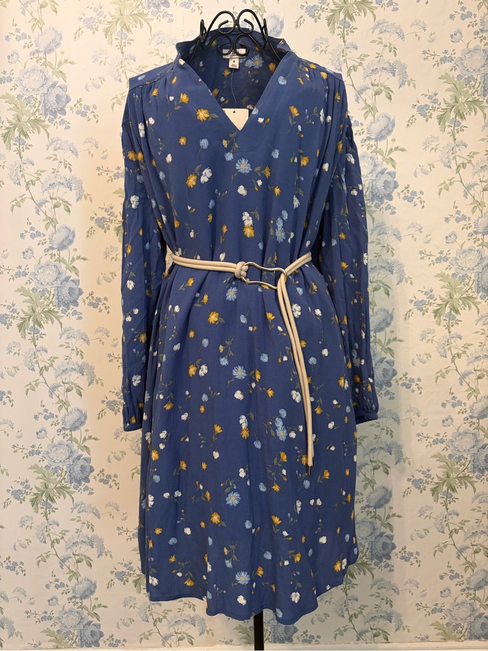 Blue Floral Belted Women’s Dress